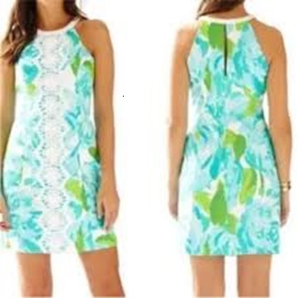 Lilly Pulitzer Pearl Shift Dress in Poolside Blue Floral Lace Appliqués 6